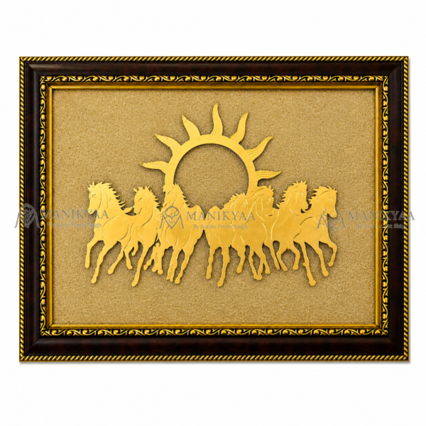 Natural Pyrite 7 Horses Surya Frame for Wealth & Vastu | Big