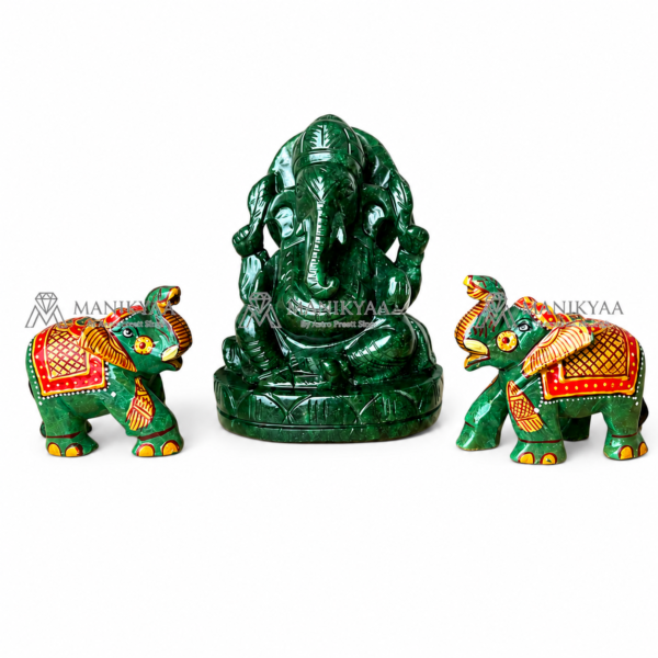 Green Jade Ganesha with Gajkesari Elephant | Vastu Healing