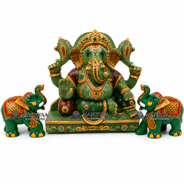 Green Jade Ganesha with Gajkesari Elephant | Vastu Healing | Big