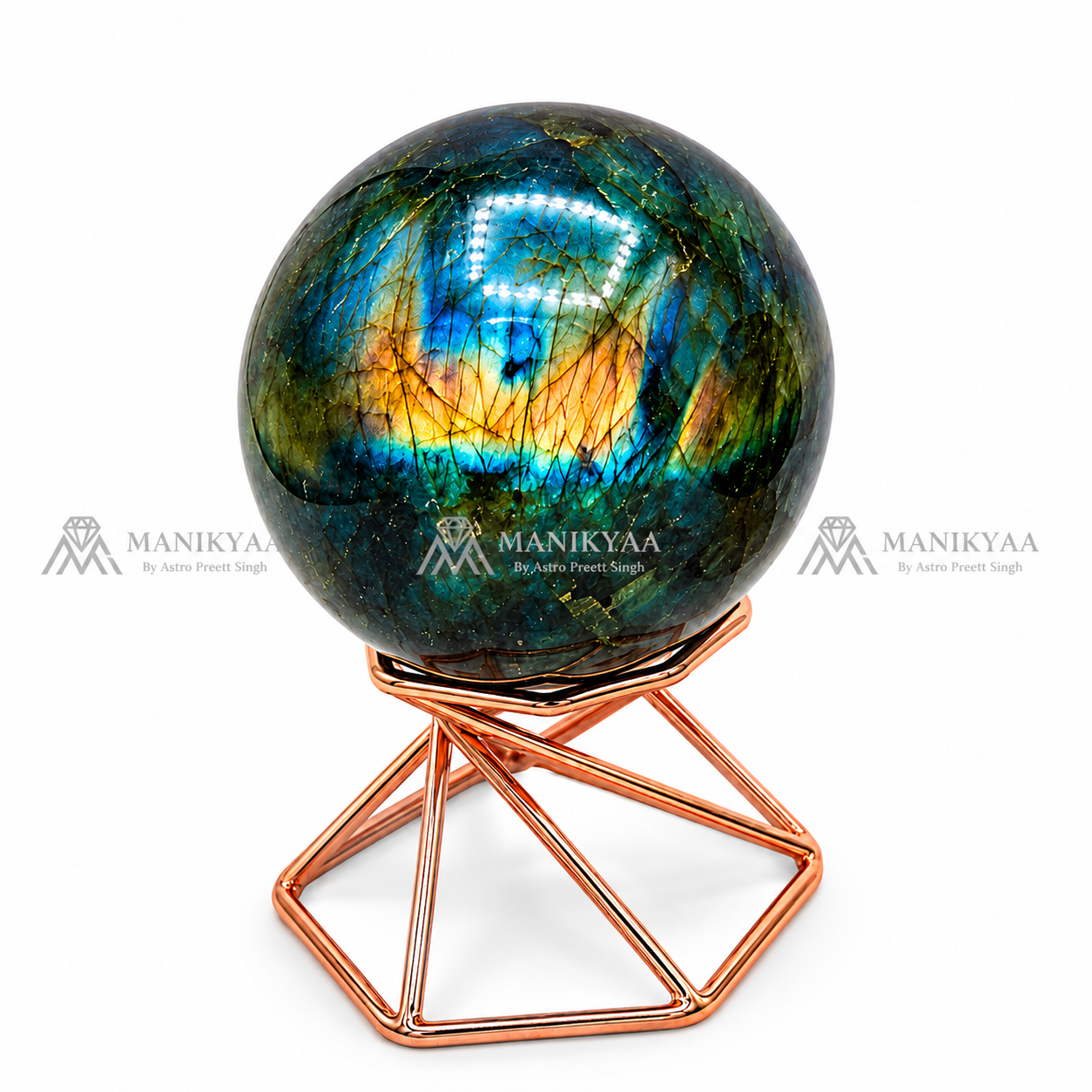 Natural Labradorite Sphere | Energised Crystal Sphere with Stand - Image 3