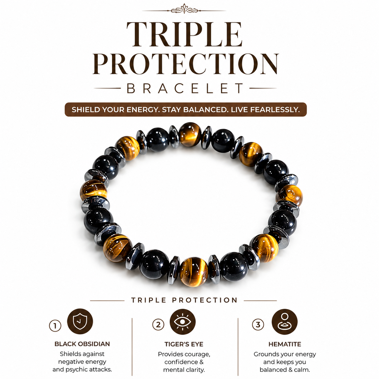 Natural Triple Protection Bracelet | Remove Evil Eye and Negative Energies - Image 2