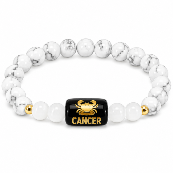 Natural Cancer Zodiac Bracelet | Energised Howlite & Milky Quartz Crystal