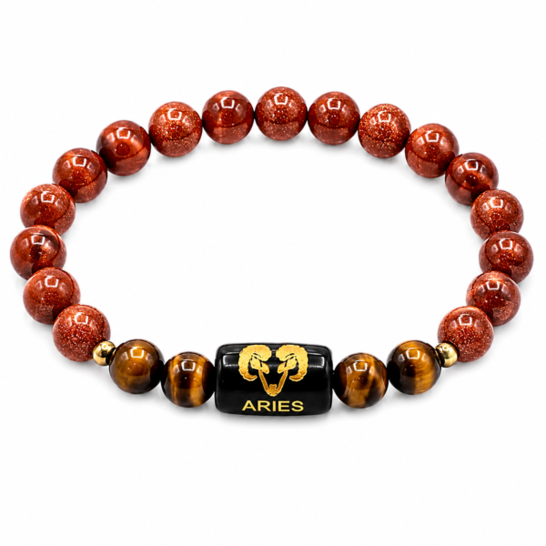 Natural Aries Zodiac Bracelet | Energised Red Jasper & Tiger Eye Crystals